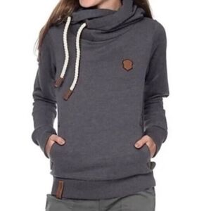 Naketano Dark Gray Womens Cowl Neck Rope Hoodie Large